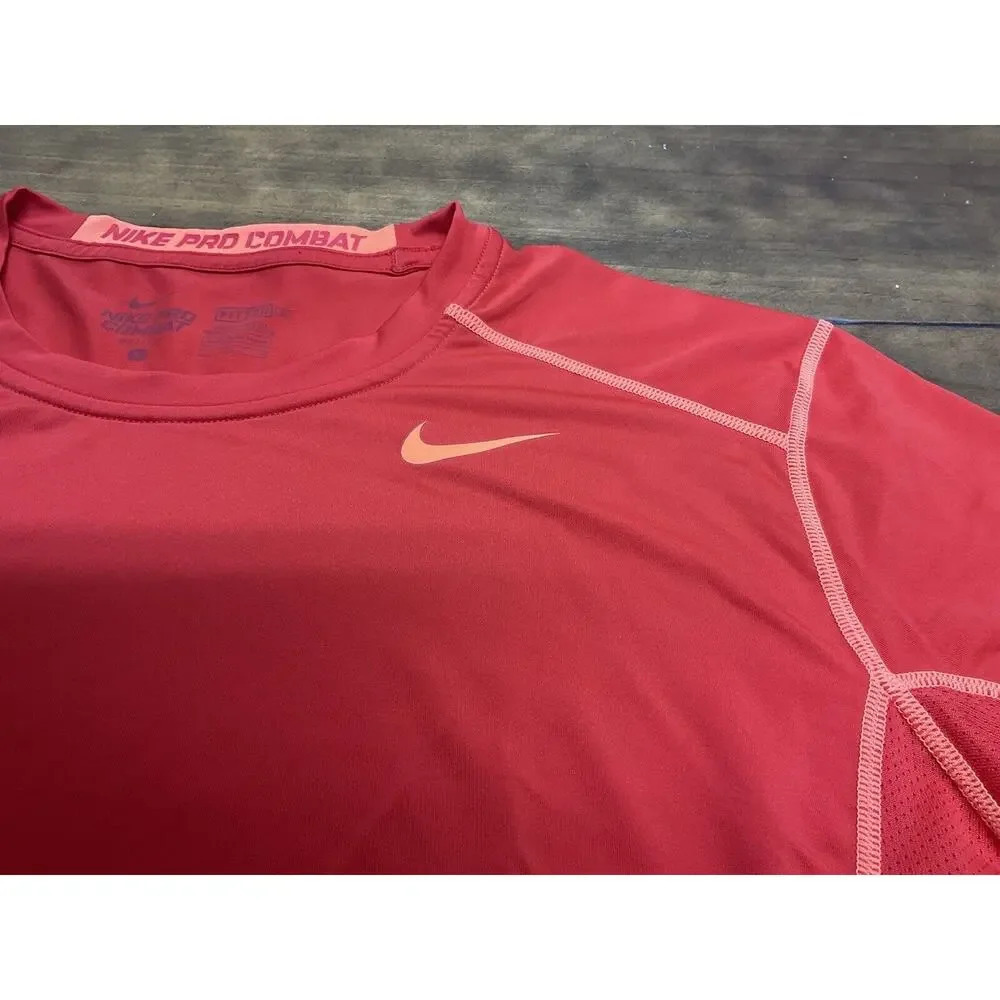 Nike Pro Combat Fitted Men's Size Large Orange Activewear Top Shirt - Picture 3 of 11